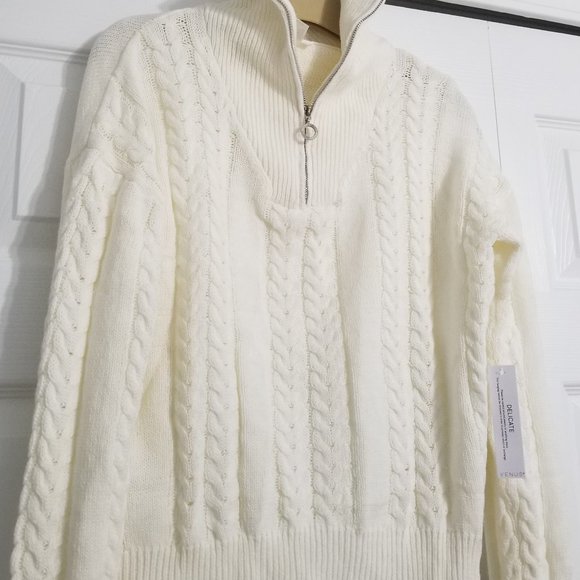 Cable Knit Quarter Zip Sweater - Cream (XS) - VENUS - Picture 4 of 9